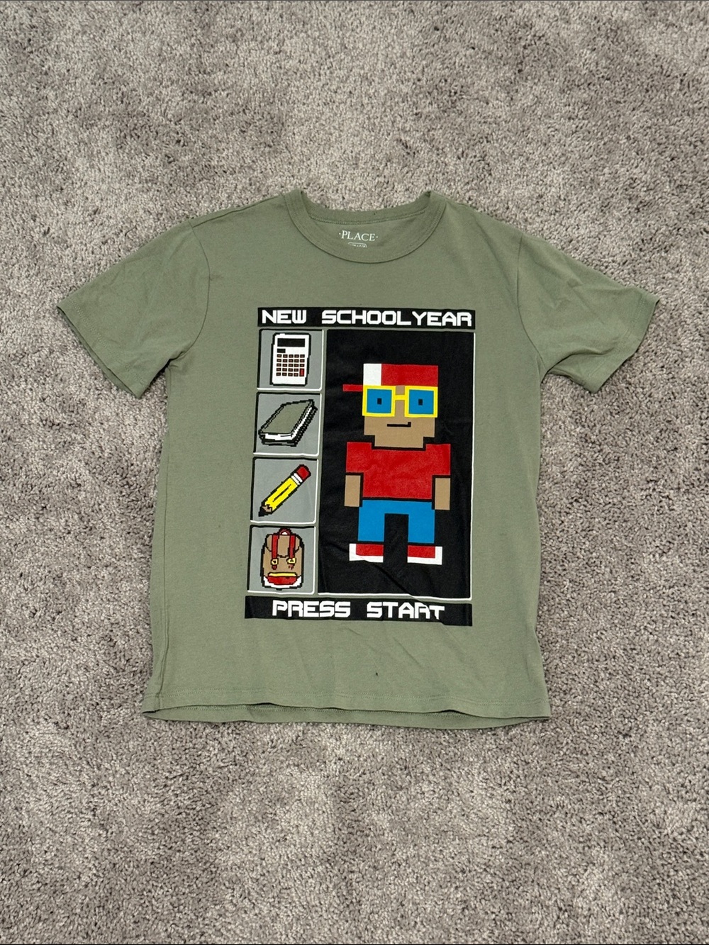 The Children's Place Olive Green 'New Schoolyear' Pixel Character Tee
